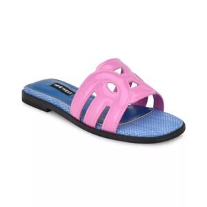 NEW Nine West Geena Cutout Flat Slip-On Sandals Light Magenta Patent Size 7.5M